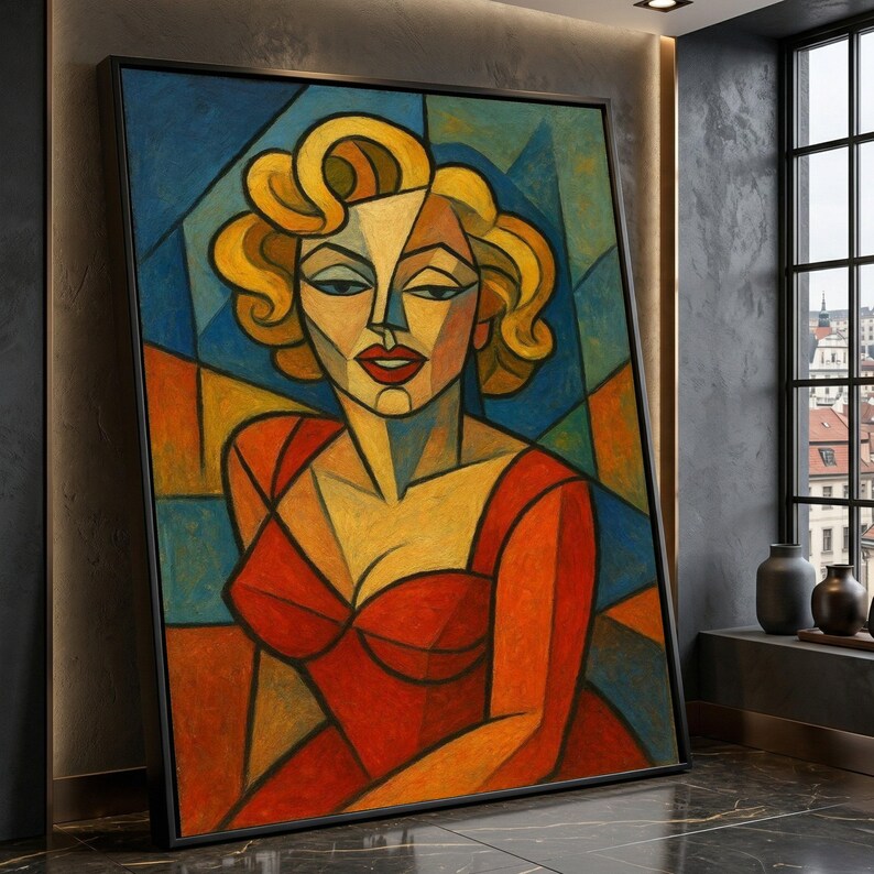 Abstract Woman Portrait Canvas, Modern Cubism Wall Art, Colorful Female Figure Decor, Geometric Face Canvas, Contemporary Home Decoration image 5
