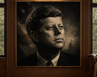 John F. Kenndy, Historic Presidential Portrait Canvas, Vintage USA Flag, Iconic Leader Wall Art, Classic Political Decor, Patriotic Home