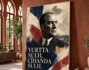 Mustafa Kemal Atatürk Portrait Canvas, Turkish Quote Wall Art, Historical Figure Canvas, Patriotic Home Decoration, Classic Leadership Print