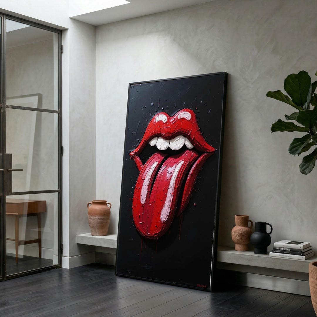 Bold Red Lips Canvas, Tongue Out Wall Art, Modern Pop Art Canvas ...