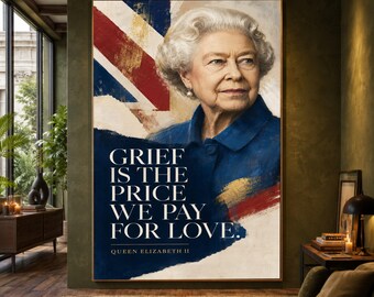 Reflective Portrait of Queen Elizabeth II Canvas, Inspirational Quote Wall Art, British Royalty Canvas Decoration, Elegant Home Wall Art