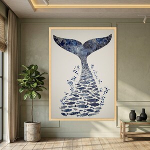 Blue Whale Tail Canvas, Ocean Fish Silhouette Art, Marine Life Wall Decor, Nautical Canvas Wall Art, Coastal Home Decoration image 7