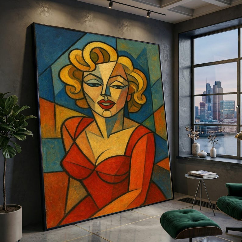 Abstract Woman Portrait Canvas, Modern Cubism Wall Art, Colorful Female Figure Decor, Geometric Face Canvas, Contemporary Home Decoration image 9