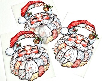 3 Patchwork Santa Vinyl Transfer Iron-On