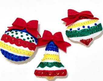 Three Handmade Felt Ornaments