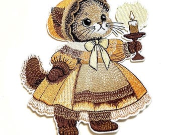 Large Embroidered Kitty Applique Patch, Iron On
