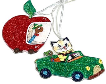 Huckle Cat & Lowly Worm Richard Scarry Handcrafted Ornaments