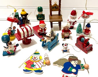 Large Set Of Vintage Wooden ornaments