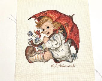 8x10 Hummel “Umbrella Girl” Cross Stitch unframed Image