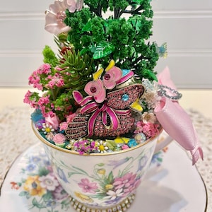Spring/Summer Teacup Diorama Decoration, HANDMADE OOAK