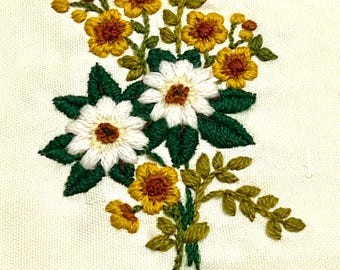 Crewel Daisies Floral Bouquet, Completed