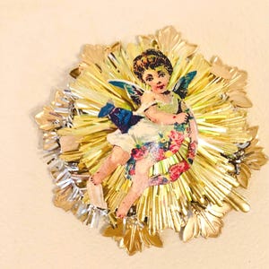 Vintage Embossed Gold Cherub Angel Decoration