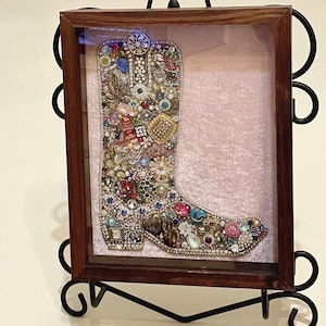Handmade Cowgirl Boot Jewelry Art, Framed One Of A Kind
