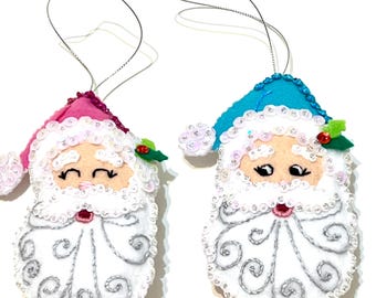Two Handmade Santa Ornaments