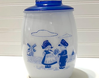 Tarro para galletas antiguo holandés con figura de niño y niña, Bartlett Collins