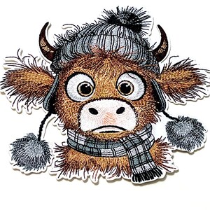 Winter Cow Embroidered Patch, Iron On