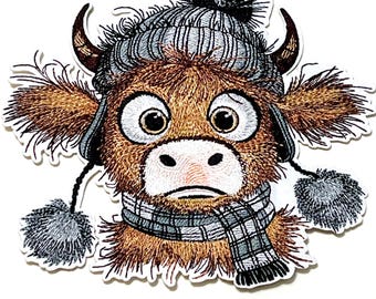 Winter Cow Embroidered Patch, Iron On