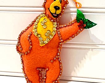 Christmas Bear In The Big Blue House Ornament, Custom Created OOAK