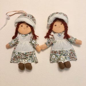 6.75” Vintage Holly Hobbie Fabric Ornaments, Set of Two