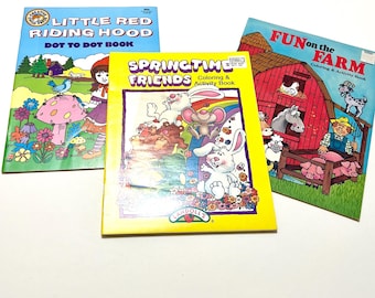 Three Vintage Coloring/Activity Books