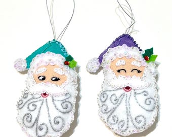 Two Handmade Santa Ornaments