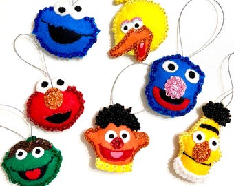 Handmade Sesame Street Felt Ornament Set