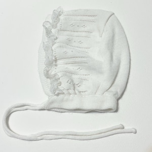 Baby Bonnet With Lace & Pearls
