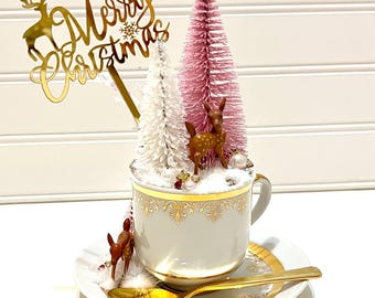 Deer Diorama Teacup & Saucer Decoration, HAND CRAFTED