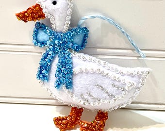 Felt Goose Ornament, Handcrafted OOAK