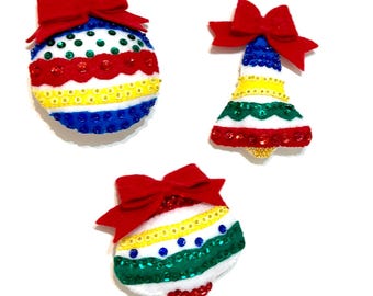 Three Handmade Felt Ornaments