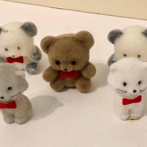 Vintage Fuzzy Bears & Cats with Red Bows