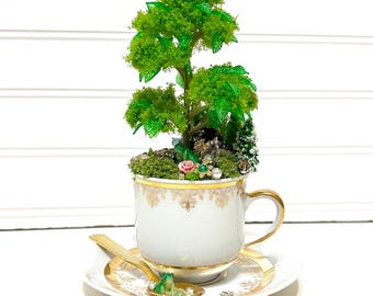 Diorama Teacup & Saucer Decoration, HAND CRAFTED, OOAK