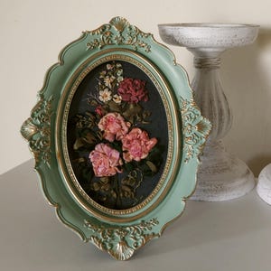 Original Silk Ribbon Painting | Luxury Floral Home Decor | 3D Ornamental Rose Art | Handmade in Italy.Artistic Miniature