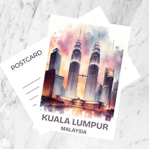 クアラルンプール ペトロナスツインタワー ポストカード マレーシア 旅行ポストカード 都市のスカイライン アートプリント 美しい壁飾り KL お土産カード 旅行ギフト