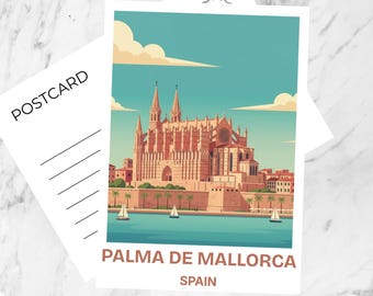 Palma de Mallorca Postcard Spain Travel Keepsake Mediterranean City Landmark Art Print Aesthetic Nursery Wall Decor Spain Souvenir Card Gift