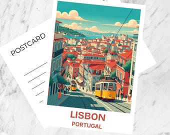 Cartolina retrò di Lisbona, Portogallo, cartolina di viaggio, stampa artistica vintage di Lisbona, decorazione murale estetica, cartolina souvenir di città europea, regalo di viaggio