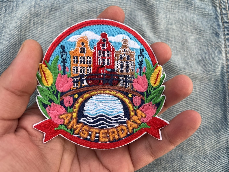 Parche de viaje de Ámsterdam para planchar, bordado, para chaqueta de viaje, bonito accesorio de viaje, para coser en Países Bajos, recuerdo, regalo para viajeros. imagen 1