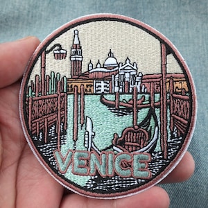 Venice Iron On Patch Gondola Lagoon Print Embroidery Patch Sew On Travel Souvenir Denim Jacket Repair Patch Summer Vacation Italian Keepsake