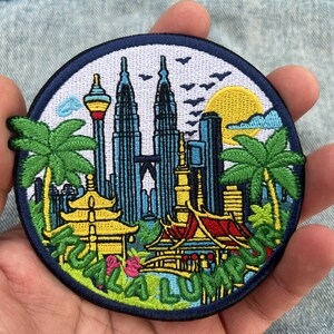 Iron On Kuala Lumpur Travel Patch Embroidered Malaysia Jacket Repair Badge Petronas Towers Artwork Hook and Loop Patches Vacation Souvenir
