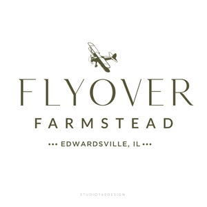 Farm Logo - Premium Branding Package - Custom Logo Design - Airplane Logo Design - Rustic Farm Logo - Landscape Art - Hand-drawn Logo
