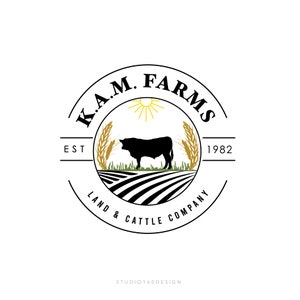 Farm Logo Design - Premium Branding Package - Custom Logo Design Services - Cattle Logo Design - Wheat Logo -studio160design - Farm Animals