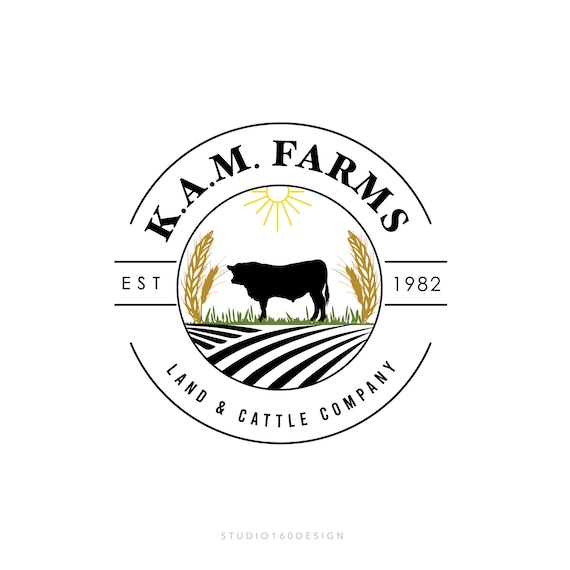 Farm Logo Design Premium Branding Package Custom Logo Design Services  Cattle Logo Design Wheat Logo studio160design Farm Animals - Etsy