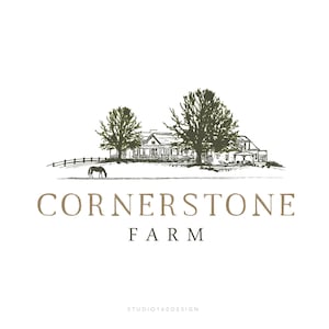 Farm Logo - Cottage Logo - Custom Logo Design - Illustration Design - Rustic Farm Logo - Landscape Art - Hand drawn Logo - Farmhouse Logo