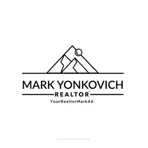 May include: Black and white line art logo of a mountain range with a sun above. The text "MARK YONKOVICH - REALTOR - YourRealtorMarkAK" is below the mountain range.