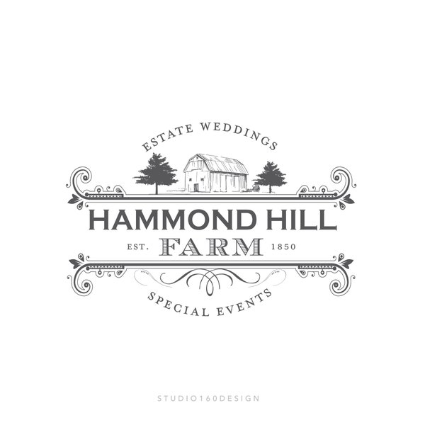 Custom Farm Logo Design: Rustic Wedding Venue Branding Package