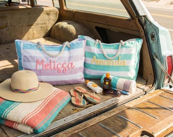 Personalized Name Beach Tote Bag | Monogrammed Bridesmaid Gift | Beach Bachelorette Tote Bag | Wedding Favor