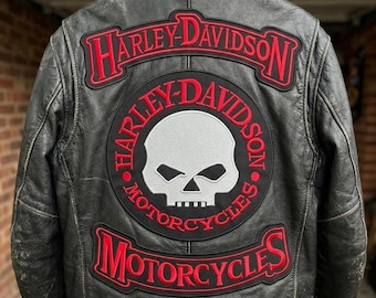 Harley Davidson Skull Patches Set: Red Embroidery Iron-On for Vests, Jackets