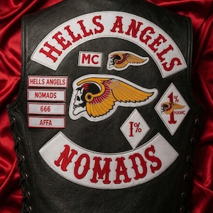 Hells Angels  NOMADS Full Set Embroidered Patches Biker MC Vest Back Patch Set Iron On Sew On Rocker Patch Motorcycle Club Jacket