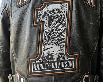 Harley Davidson No. 1 Eagle Embroidered Patch – Iron-On Vest Jacket Applique