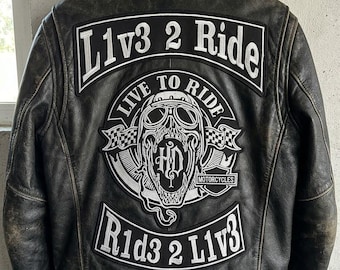 Live to Ride Motorcycle Patches Set: Iron-On Vest, Jacket Embroidery